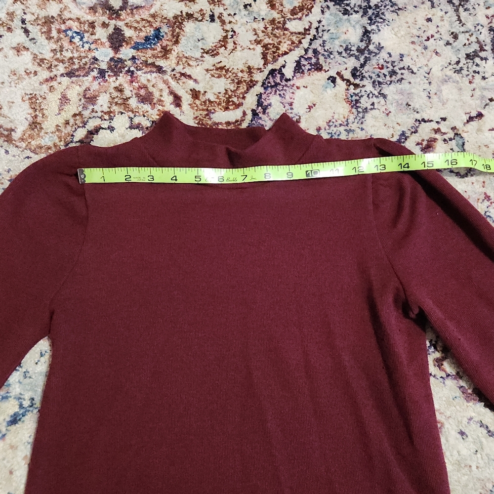 Madewell (Re)sourced Mockneck Puff-Sleeve Top Sweater Burgundy Size Small - Picture 12 of 14